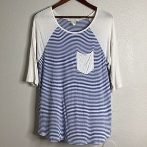 Lynn Ryan Blue and White Striped Top with Pocket